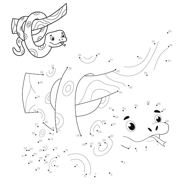 Rompecabezas de punto a punto para niños. Conecte el juego de puntos. ilustración de serpiente