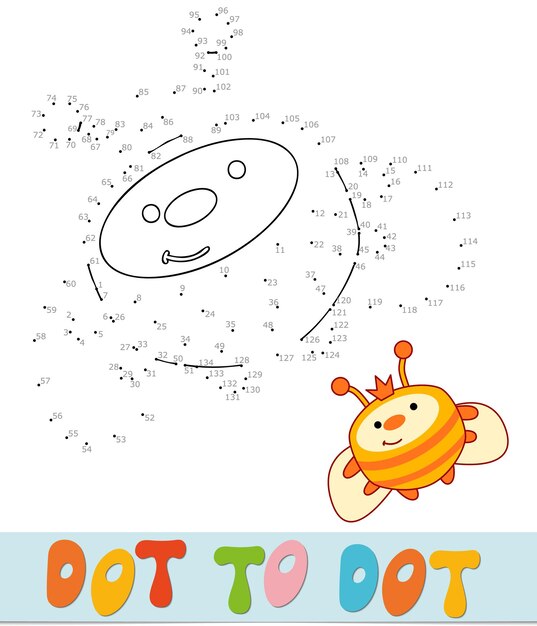 Rompecabezas de punto a punto para niños. Conecte el juego de puntos. Ilustración de vector de abeja
