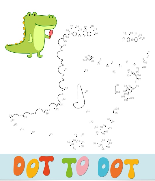 Rompecabezas de punto a punto para niños. Conecte el juego de puntos. Ilustración de vector de cocodrilo