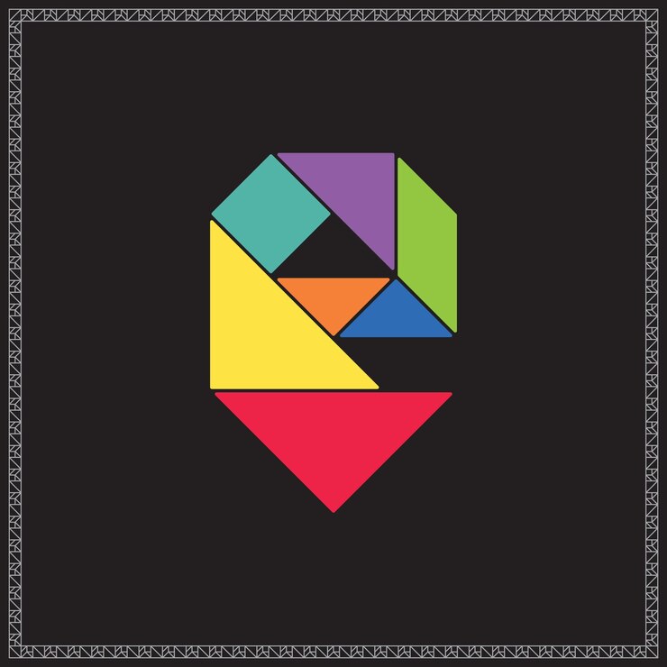Vector el rompecabezas de tangram la letra e del alfabeto ilustración geométrica colorida