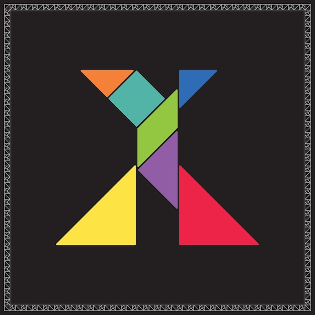 El rompecabezas Tangram la letra X el alfabeto la ilustración geométrica colorida