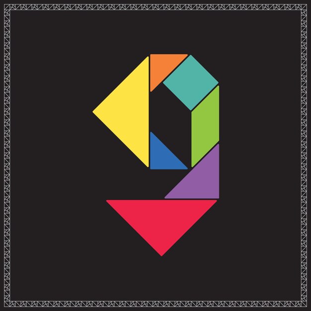 El rompecabezas de Tangram Número Nueve Alfabeto Ilustración geométrica colorida