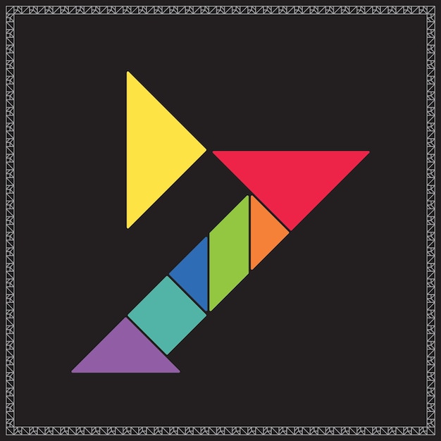 El rompecabezas de Tangram Número Siete Alfabeto Ilustración geométrica colorida