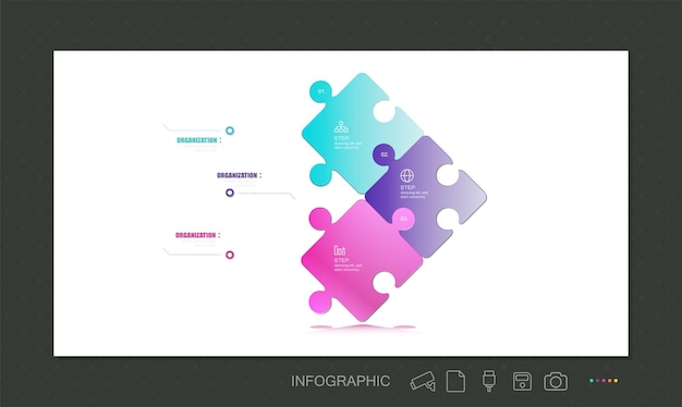 Rompecabezas de vectores etiquetas infografía, diagrama, iconos, gráfico, gráfico de presentación. infografías de negocios