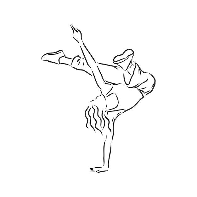 Romper el dibujo de línea continua de bailarina. break dance, bailarina, dibujo vectorial ilustración