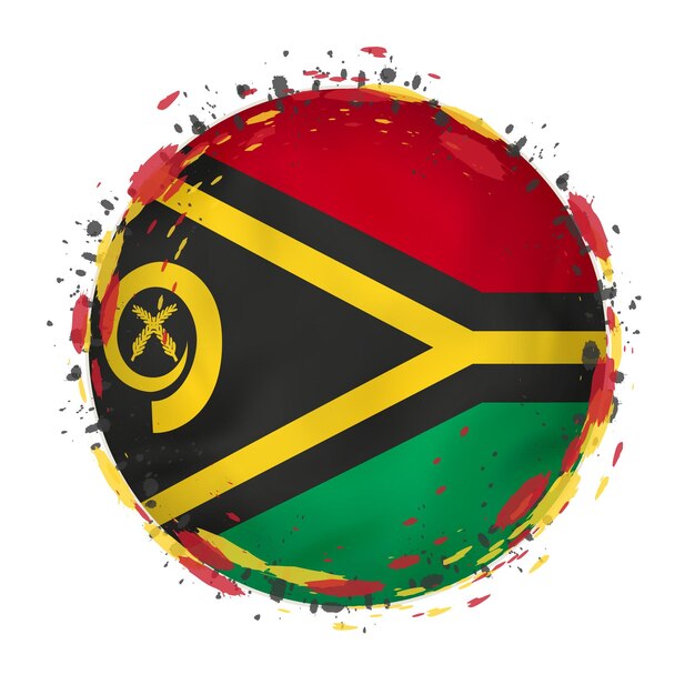 Ronda grunge bandera de Vanuatu con toques de color de la bandera ilustración vectorial