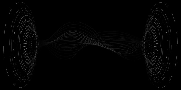 Rondas de hud 3d con flujo de energía de líneas sobre fondo negro Círculo futurista Gráfico virtual Tablero de instrumentos Elemento de ciencia ficción Tecnología moderna Ilustración vectorial