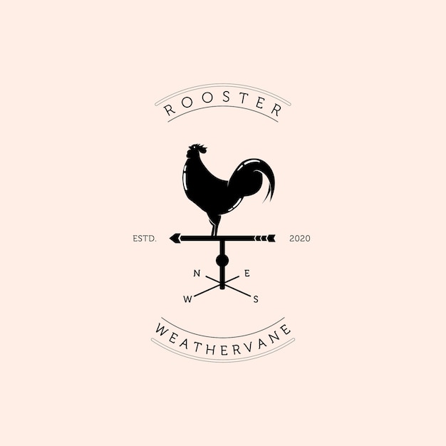 Rooster Windvane o Weathervane Logo Vector Plantilla Ilustración Diseño Cock Vintage Emblem Design