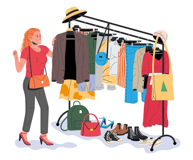 Ropa y accesorios colgados en la percha