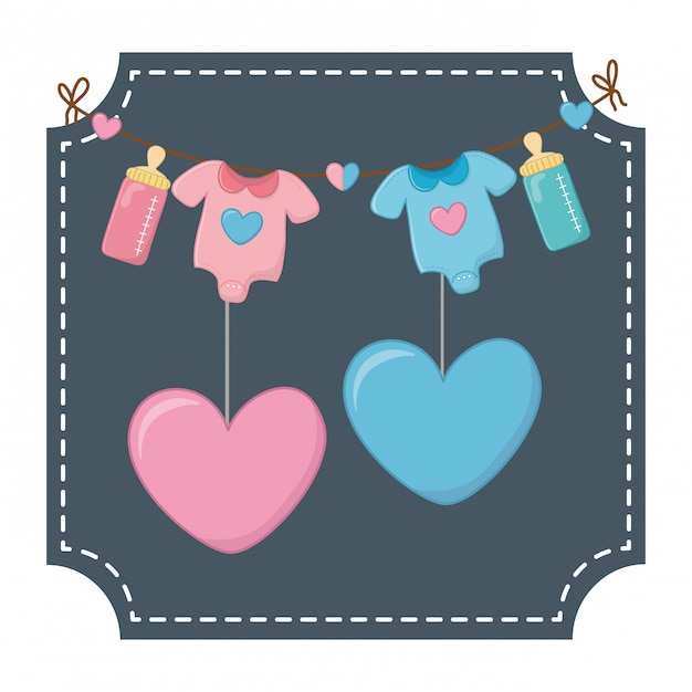 Ropa de bebé y corazones ilustración vectorial