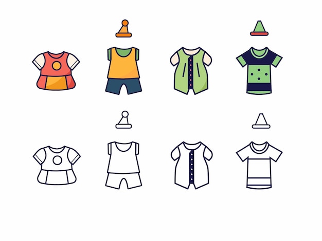 Ropa de bebé para niños Conjunto de diferentes iconos vectoriales Moda para niños