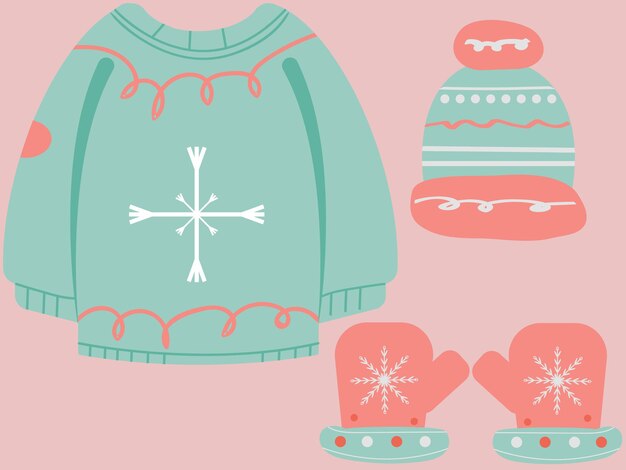 Ropa cálida de invierno juego suéter sombrero guantes de mano suéter de Navidad feo suéter suéter vintage copo de nieve