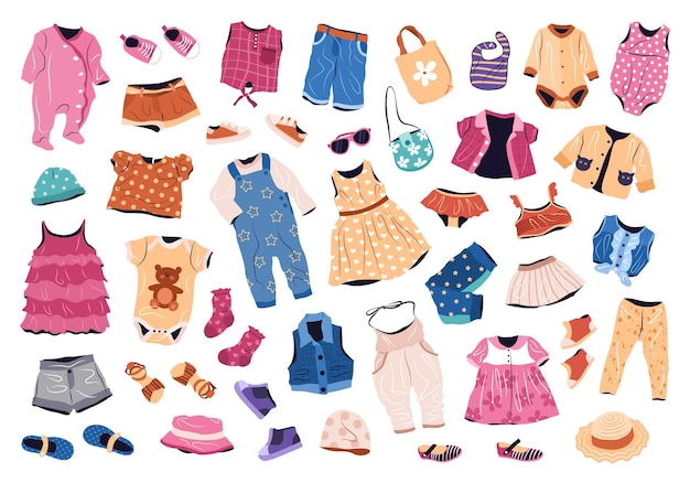 Ropa casual para niños Prendas de moda de verano y primavera para niños y niñas objetos aislados