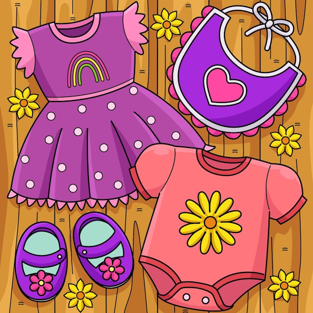 Ropa de la chica de la ducha de bebé dibujos animados de colores