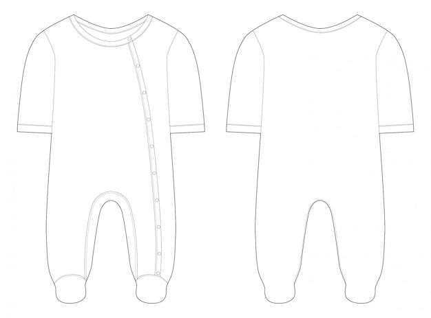 Ropa de dormir para bebés y niñas. Dibujo técnico.