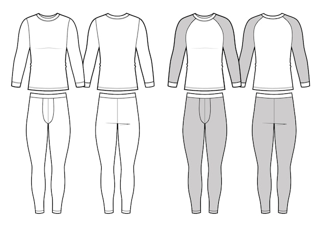 Ropa de dormir de hombres en blanco en vistas frontales y traseras