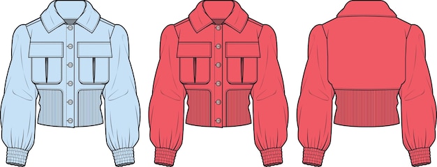Ropa de fiesta Señoras Sudadera delantera y trasera boceto plano dibujo técnico ilustración vectorial