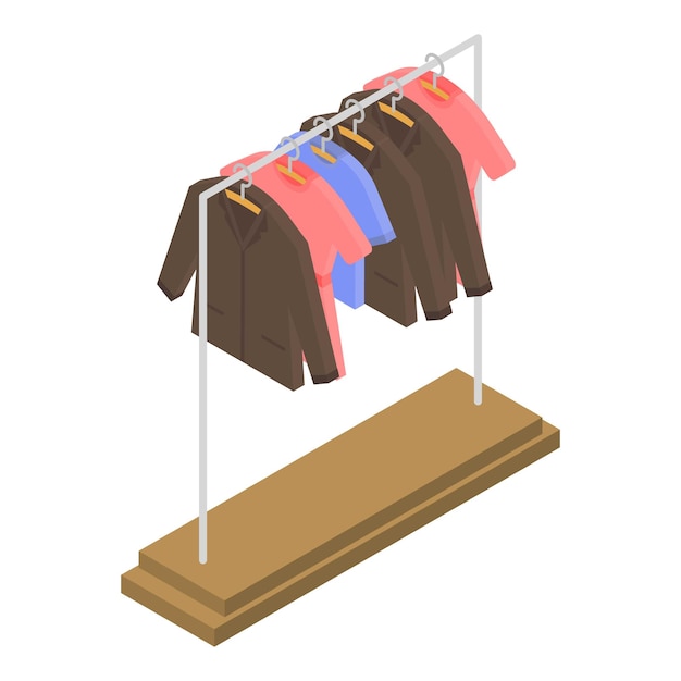 Ropa en icono de percha Isométrica de ropa en percha icono de vector para diseño web aislado sobre fondo blanco