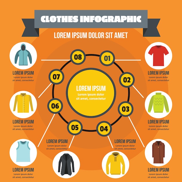 Vector ropa infografía concepto, estilo plano.