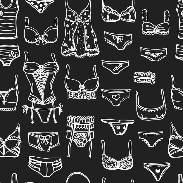 Ropa interior de iconos dibujados a mano Ilustración de moda Estilo Doodle Patrón sin costuras para textil