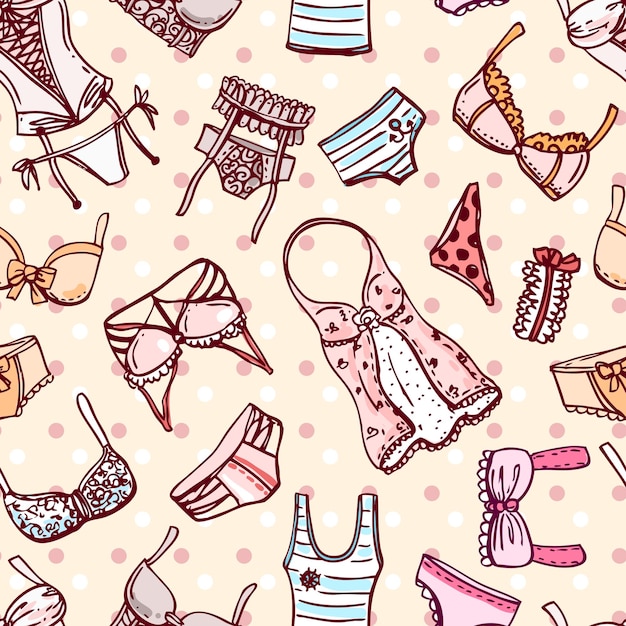 Ropa interior de iconos dibujados a mano Ilustración de moda Estilo Doodle Patrón sin costuras para textil