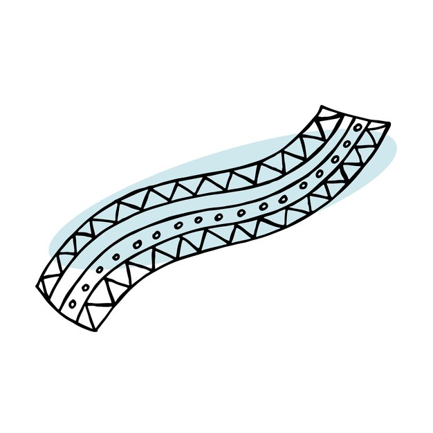 Una ropa de invierno dibujada a mano Ilustración vectorial en estilo garabato Estado de ánimo de invierno Hola 2023 Feliz Navidad y Feliz Año Nuevo Bufanda negra con adorno sobre un fondo blanco y azul