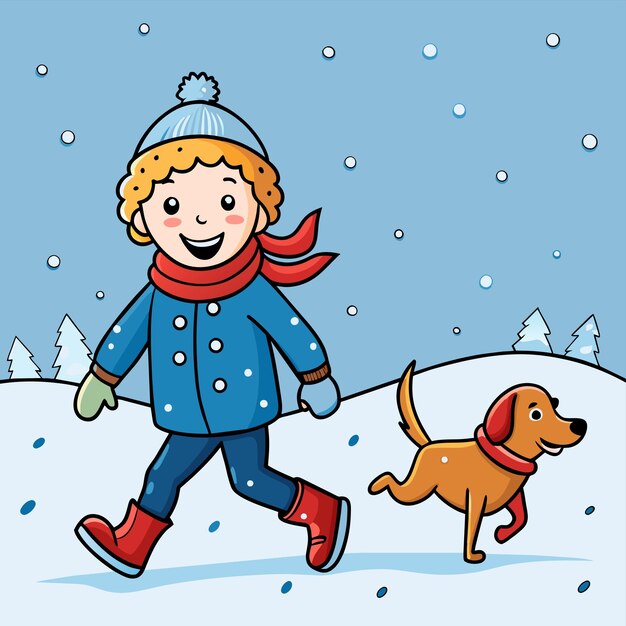 Vector ropa de invierno, esquí, vacaciones, nieve, diversión para niños, dibujo a mano, adhesivo de dibujos animados, concepto de icono.