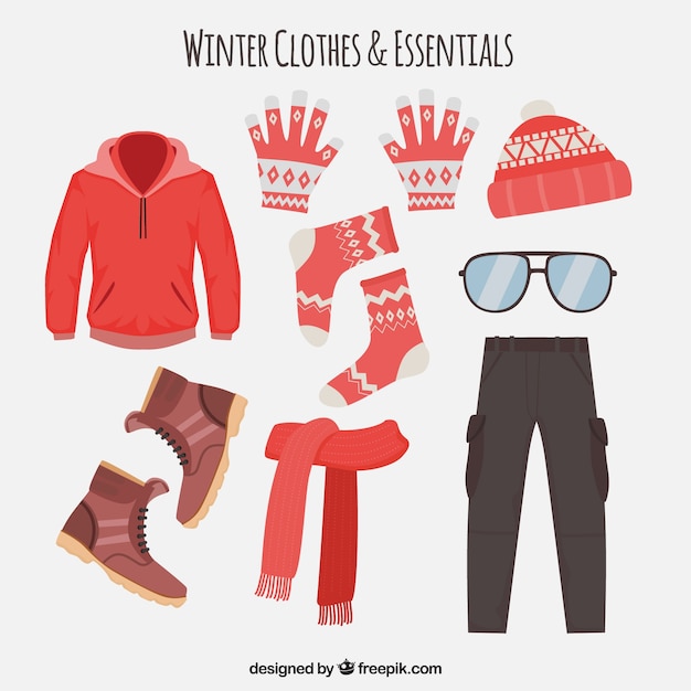 Vector ropa de invierno flat roja