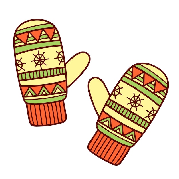 Ropa de invierno tejida vector ilustración plana Mitones guante con patrón