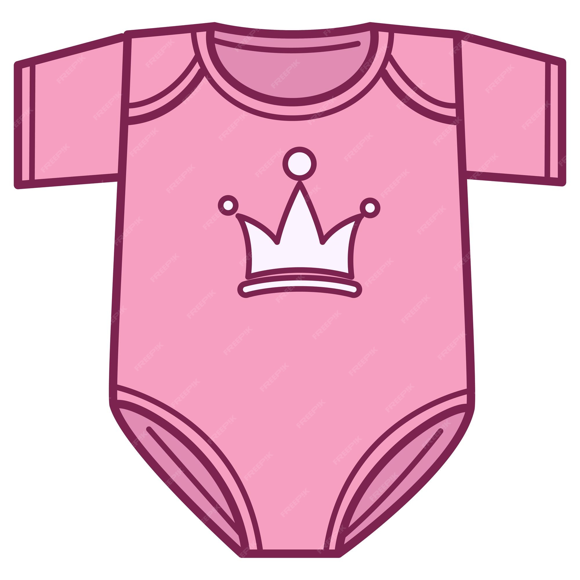 Ropa de moda para niña recién nacida, mono aislado con signo corona. ropa para bebés, color pastel de mono para pequeña princesa. ropa para niños hecha de tela o lana, vector