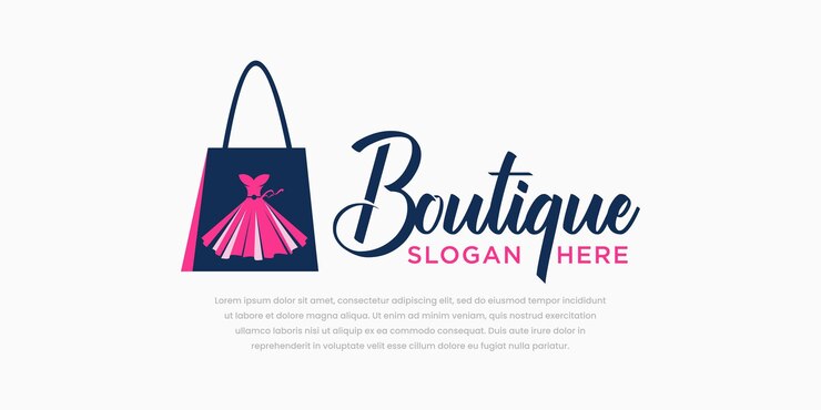 Ropa de mujer boutique vector logo diseño disfraces centro comercial vestido de fiesta