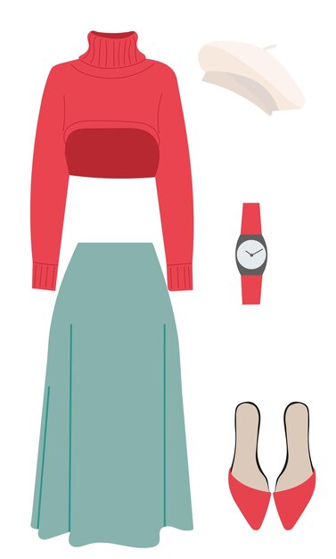 Vector ropa de mujer de moda en un vector de fondo blanco