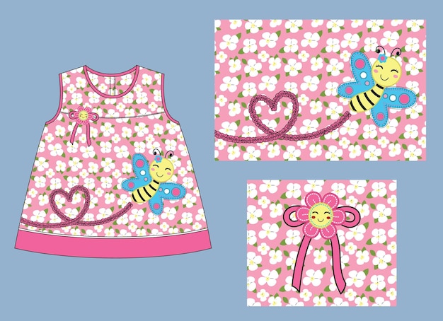 Vector ropa para niñas con lindos dibujos.