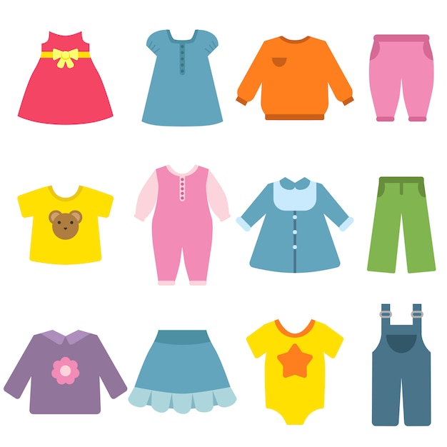 Vector ropa para niños aislados.