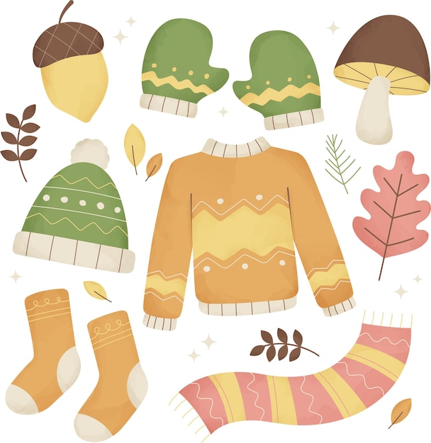 Ropa de otoño con acuarela