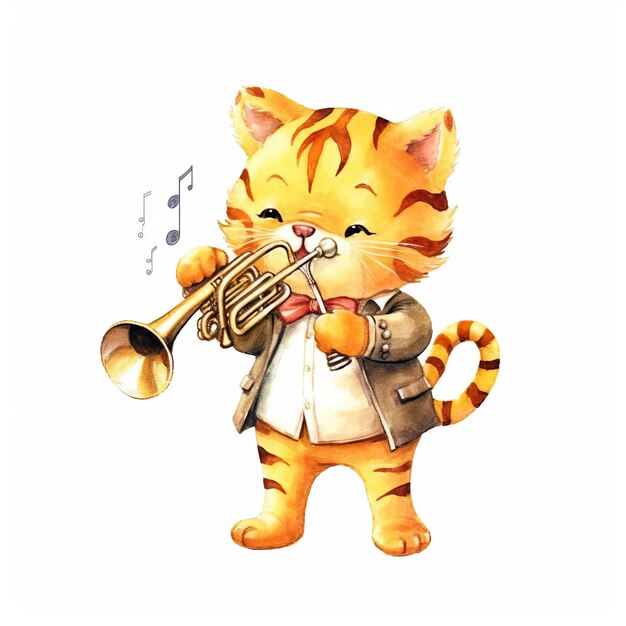 Ropa de tigre de dibujos animados Ropa de color marrón tocando la trompeta