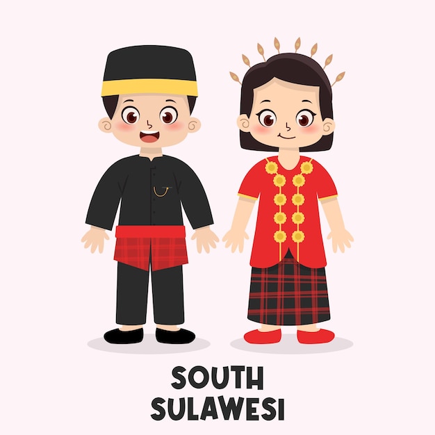 Vector ropa tradicional indonesia de sulawesi del sur