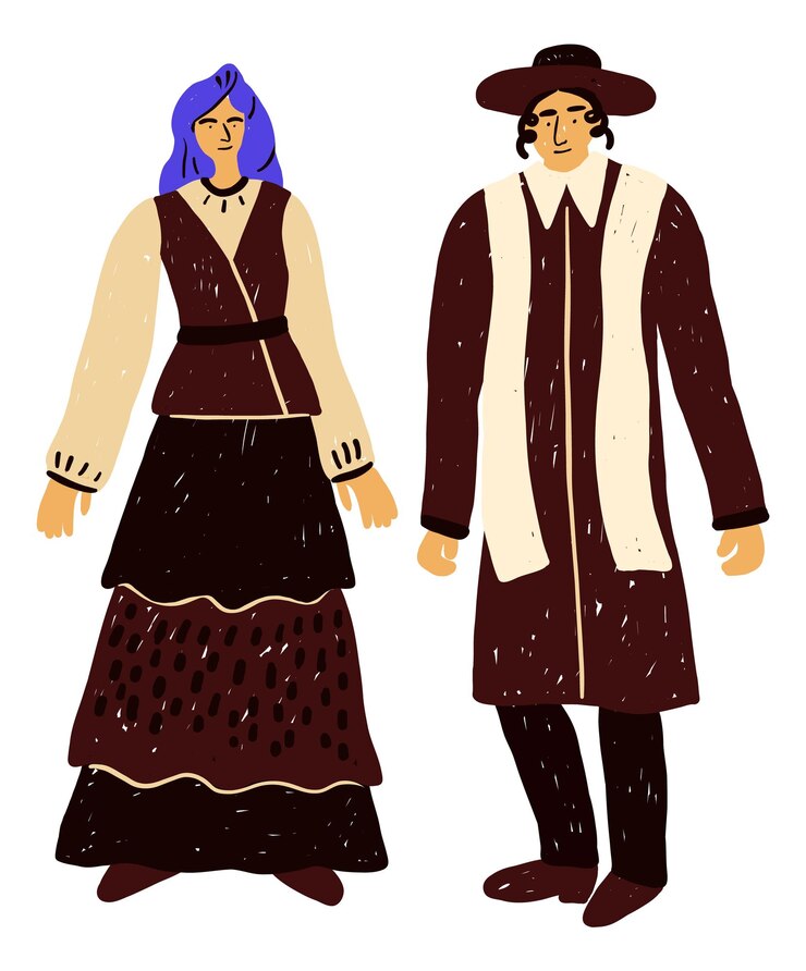 Vector ropa tradicional judía hombre y mujer de pie cultura popular