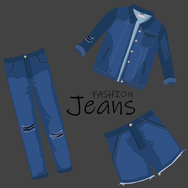 ropa de vaqueros moda de moda rasgada ropa casual de vaqueros ilustración vectorial ropa de vaqueros modelos aislados en el fondo