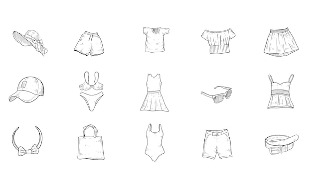 ropa de verano colección dibujada a mano