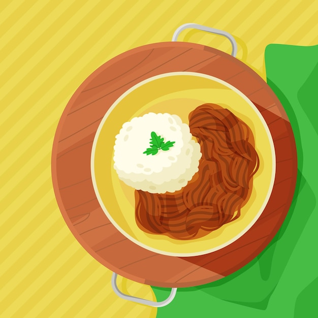Ropa vieja plato de la cocina latinoamericana Carne guisada con arroz