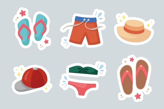 Ropa y zapatos para vacaciones en la playa Adhesivo de verano Conjunto de elementos de ropa de verano
