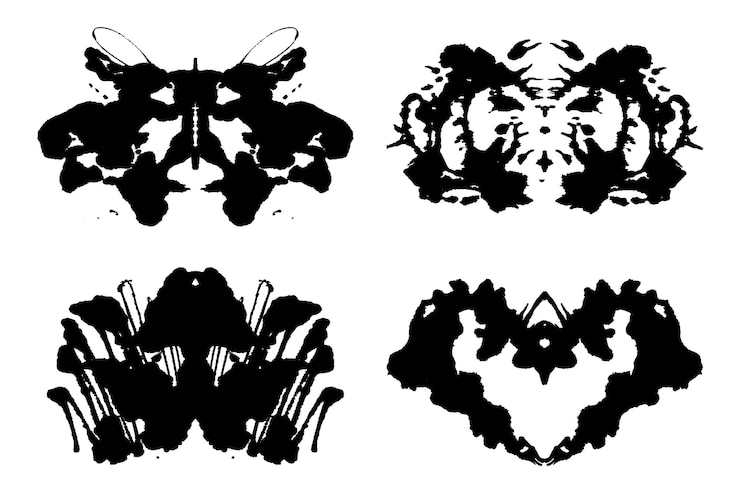 Vector rorschach rociado abstracto negro tinta simétrico diseño cepillado a mano silueta geométrica