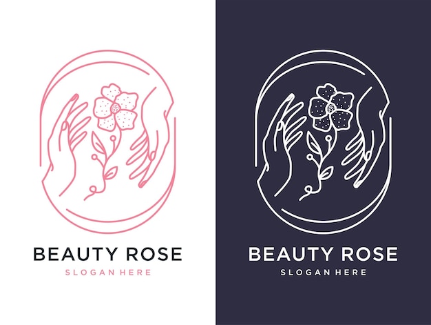 Rosa de belleza con diseño de logotipo de arte de línea de mano