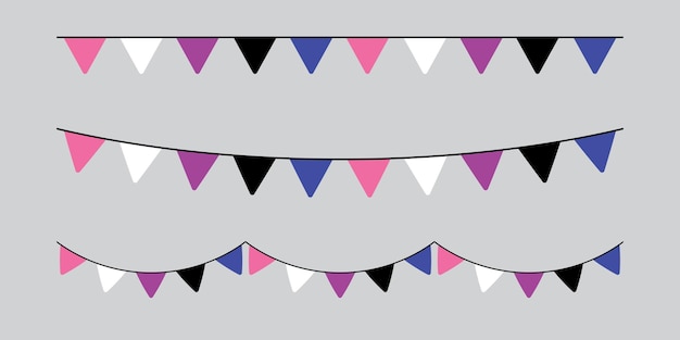 Rosa blanco púrpura negro y azul colorido fiesta bunting como los colores de la bandera genderfluid LGBT