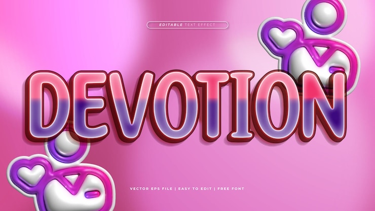 Vector rosa blanco y púrpura violeta devoción estilo de fuente de efecto de texto editable en 3d