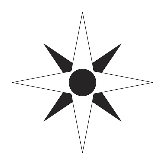 Rosa de la brújula que muestra la dirección objeto vectorial aislado monocromo plano lados del mundo Orientación dibujo artístico de líneas en blanco y negro editable Ilustración de puntos de contorno simple para diseño gráfico web