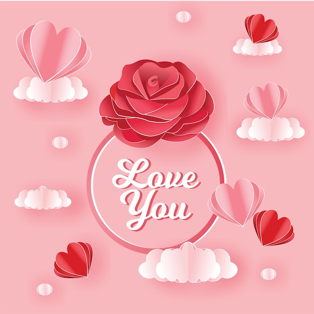 Rosa del día de San Valentín con estilo de arte en papel