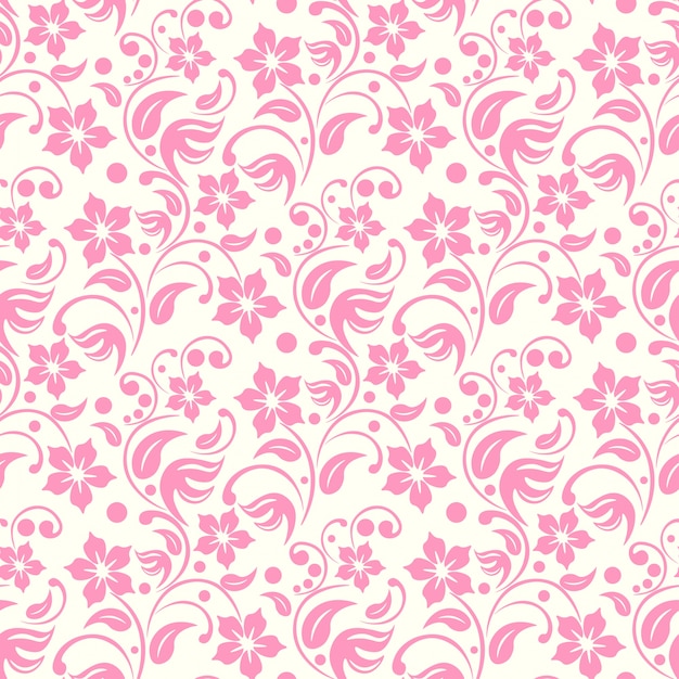 Vector rosa flores hojas y puntos de patrones sin fisuras