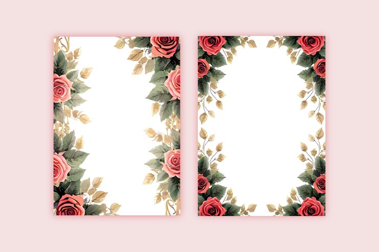 Rosa hermosa invitación de boda elegante plantilla de tarjeta de flores tarjetas de felicitación